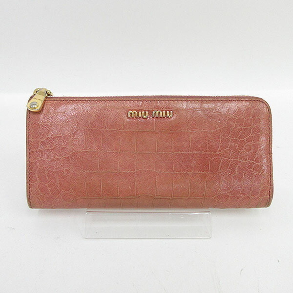 Miu Miu Crocodile L Zip Long Wallet Pink